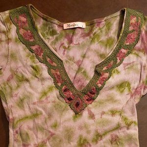 Vintage Marabou V-neck multicolored tie-dyed top